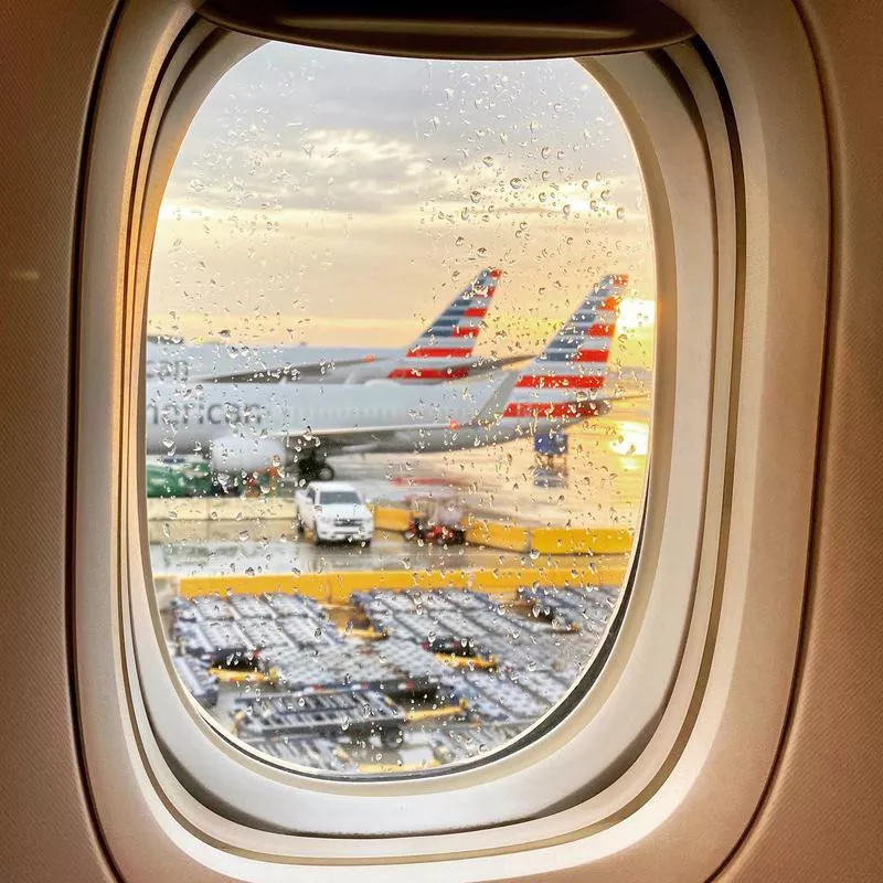 View of American Airlines aircraft from window