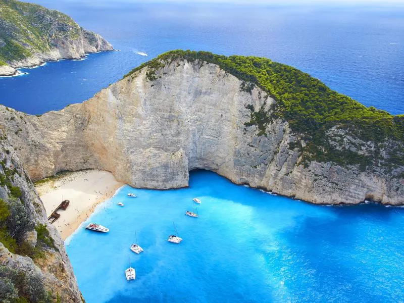 Boats At Shipwreck Beach, Zakynthos