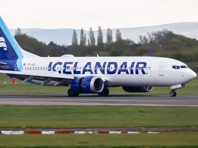 Icelandair Boeing 737 MAX at Manchester Airport.