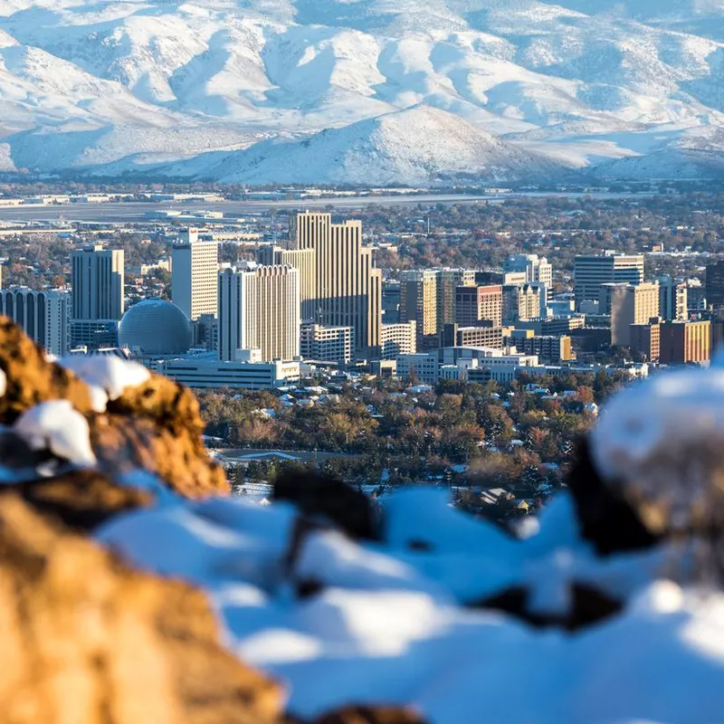 Reno, Nevada hidden behind some snow and rocks