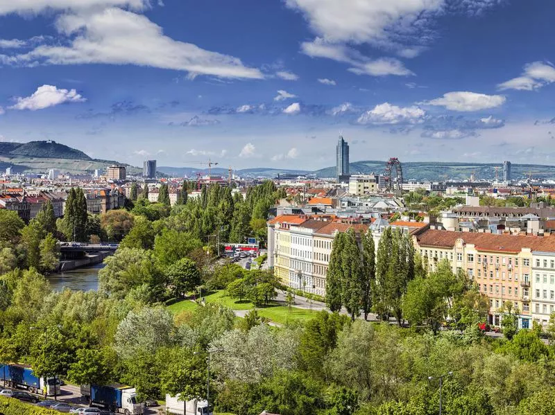 Vienna skyline at the Danube Canal