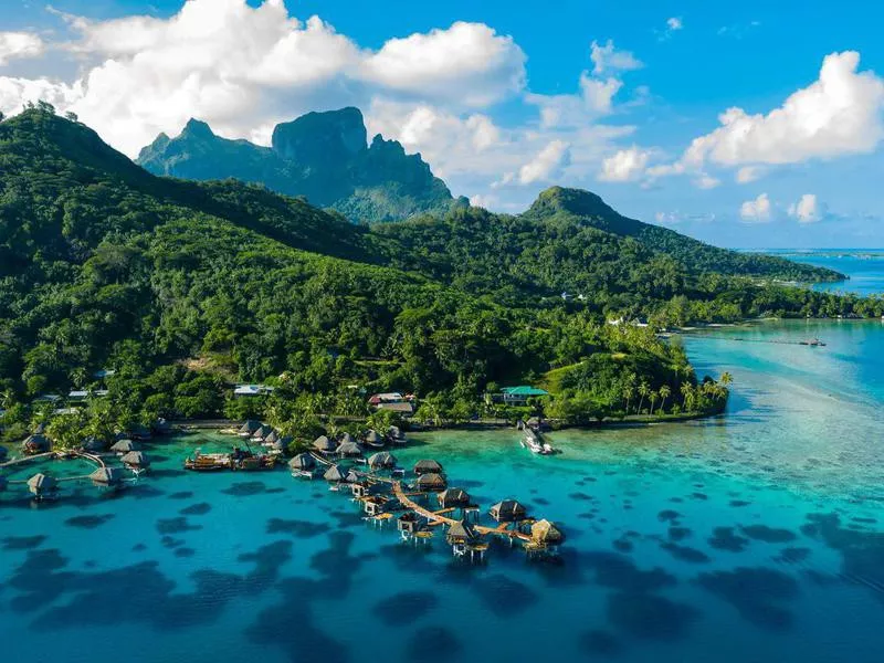 Aerial view of Bora Bora in French Polynesia