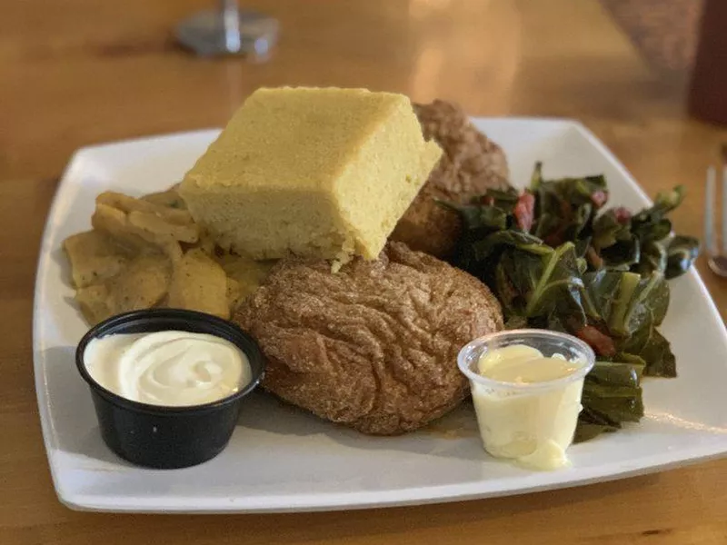 Southern fried tofu and collard greens