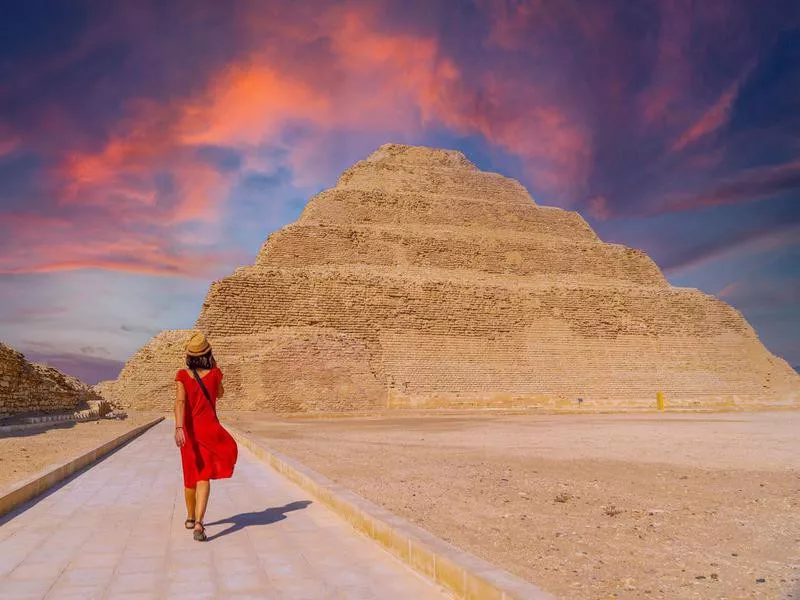 Stepped Pyramid of Djoser at sunset, Saqqara.