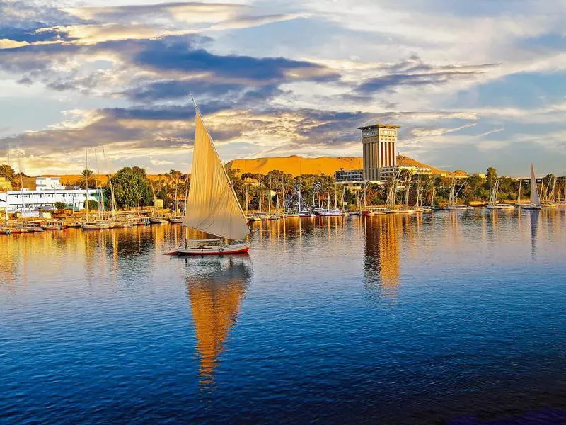 Boats on the Nile River at Luxor, Egypt