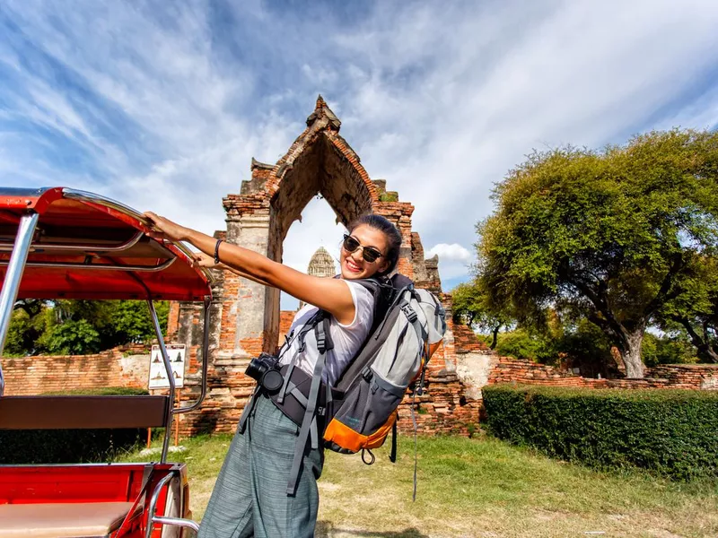 Traveler in Thai temple