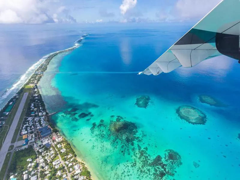 Tuvalu from helicopter