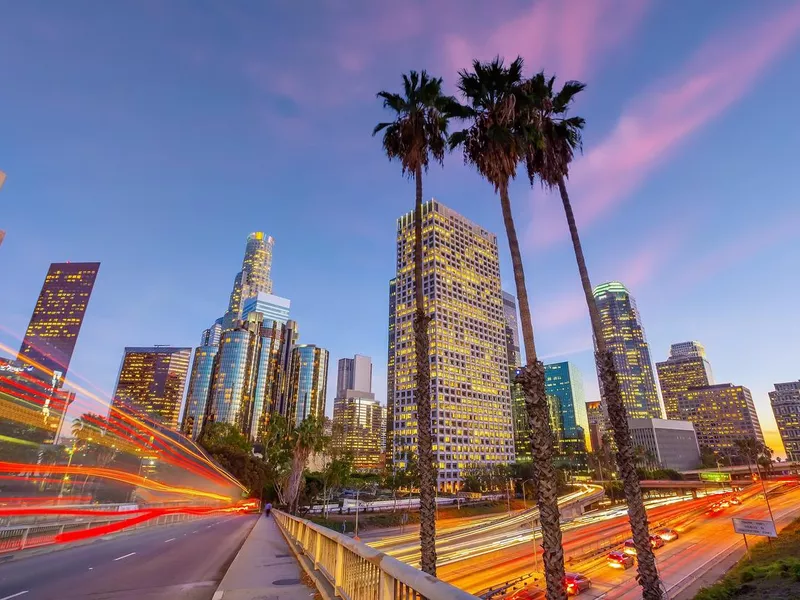 Downtown Los Angeles city skyline at night