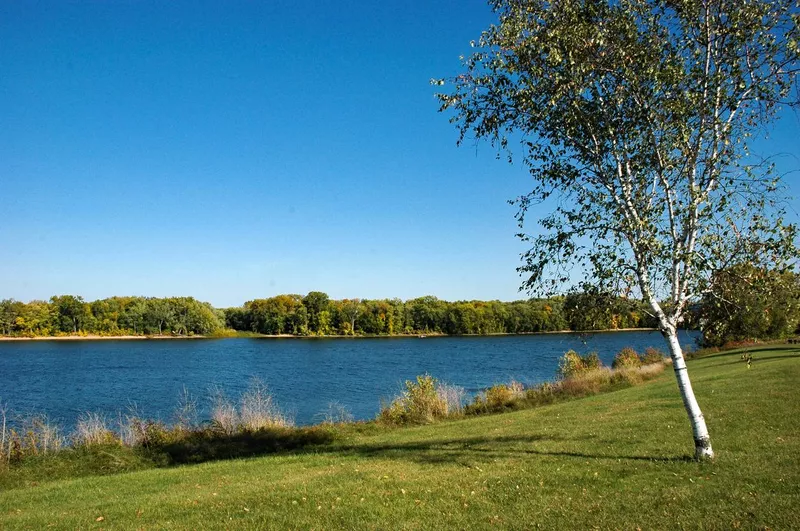 Great River Road - Mississippi River View Downstream from Dresbach Welcome Center at La Crescent MN