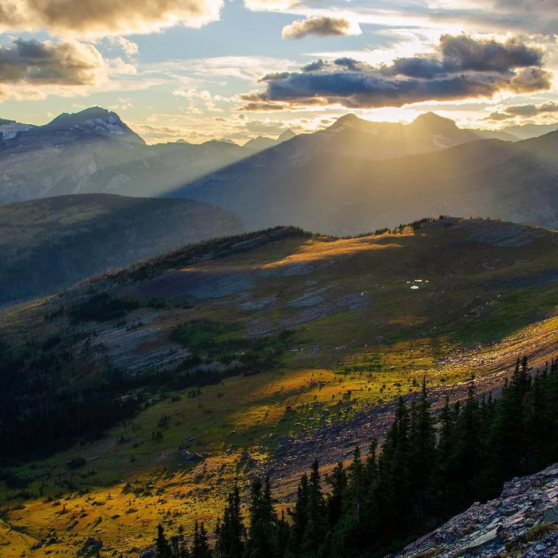 Mountains at sunset at Glacier National Park