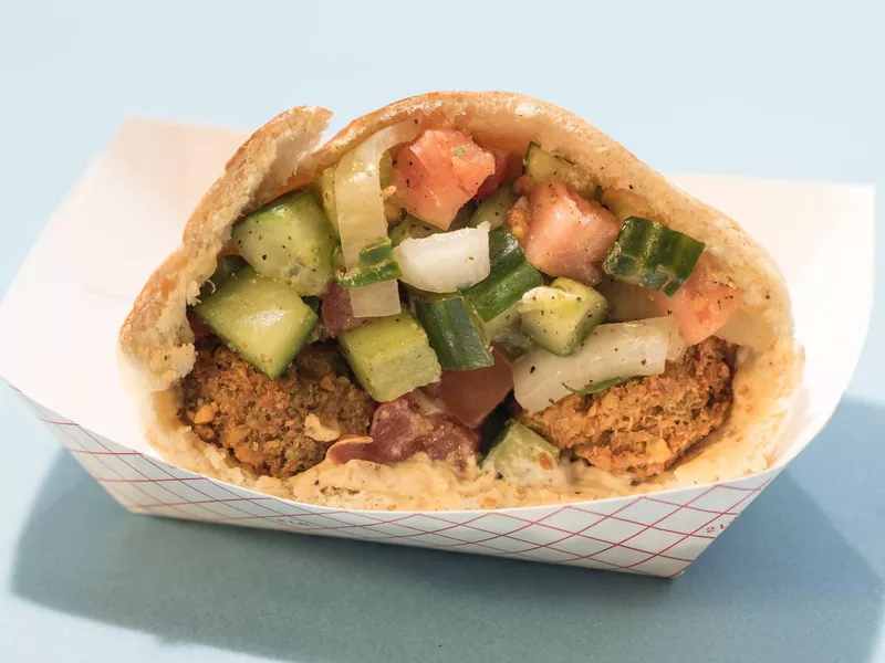 Falafel on a paper plate, Oasis Falafel, Iowa City