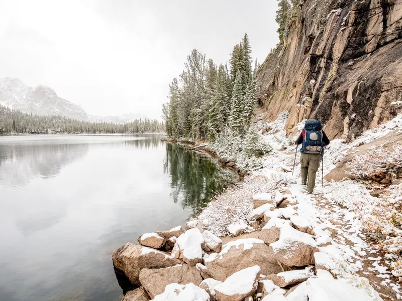 Hiker on Idaho mountain lake