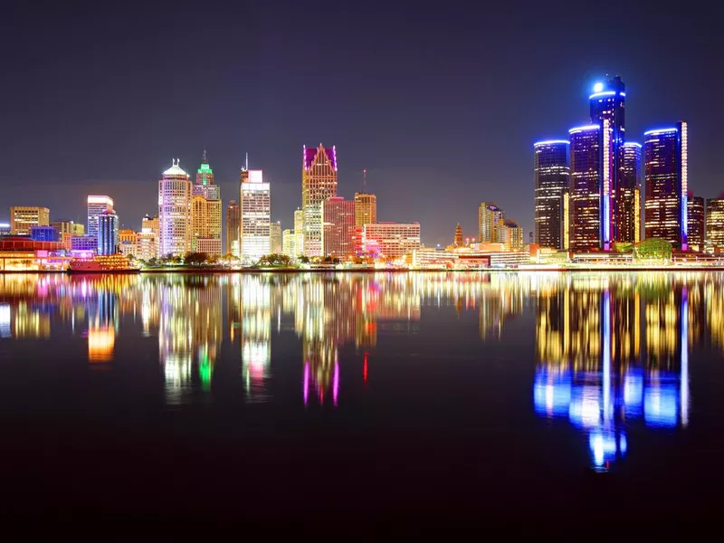 Detroit Michigan Skyline at night