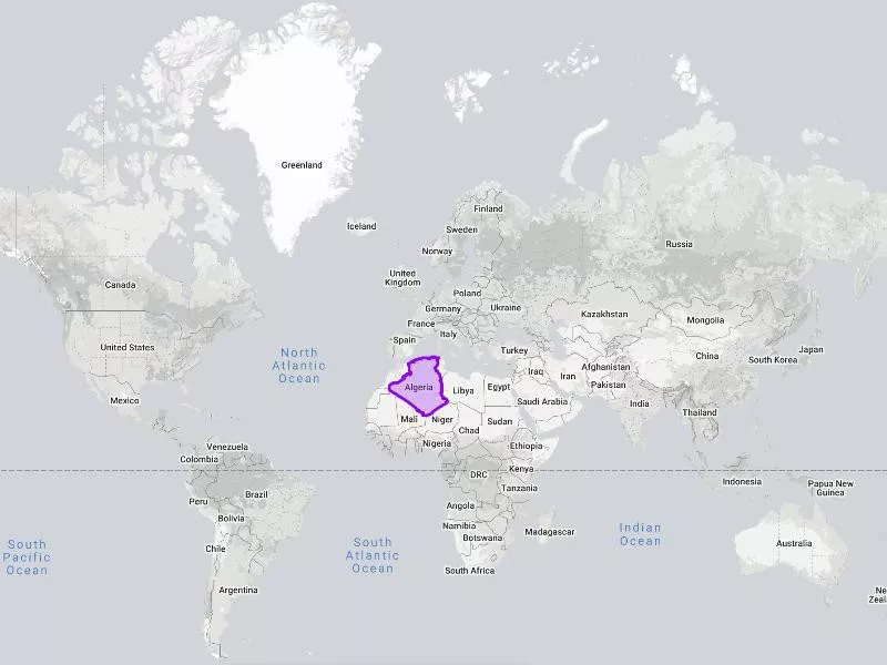 True size of Algeria on the world map