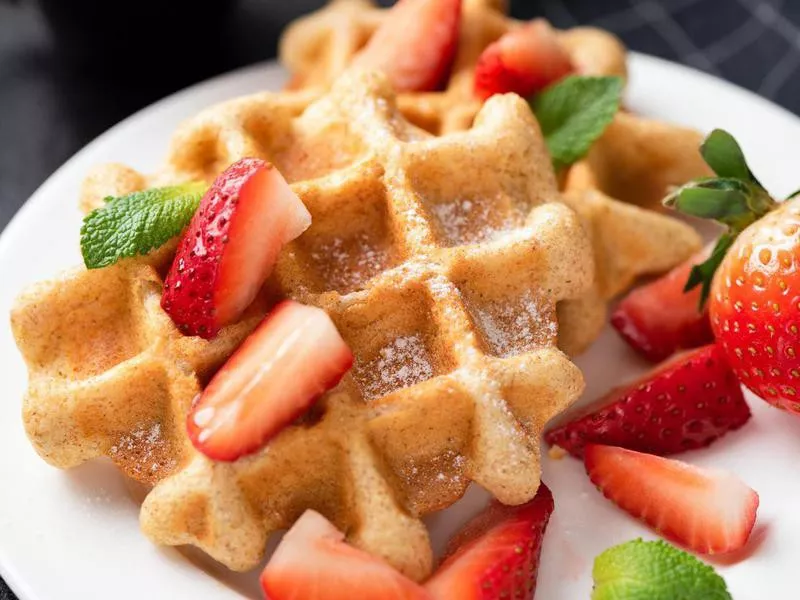 Belgian waffles with strawberries