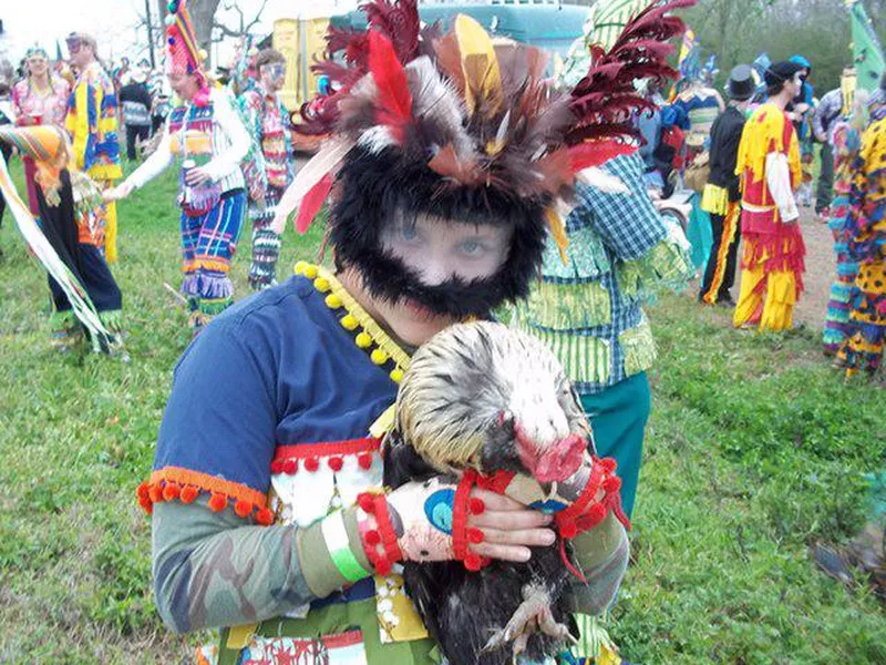 Reveler with chicken