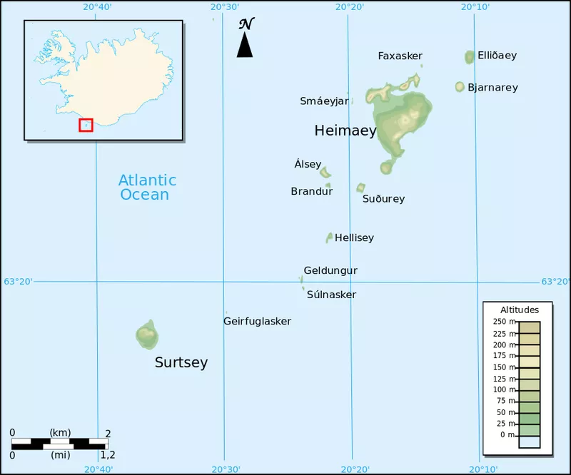 Map of Vestmannaeyjar archipelago