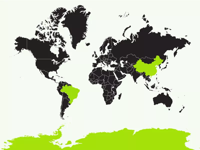 China vs. Brazil map