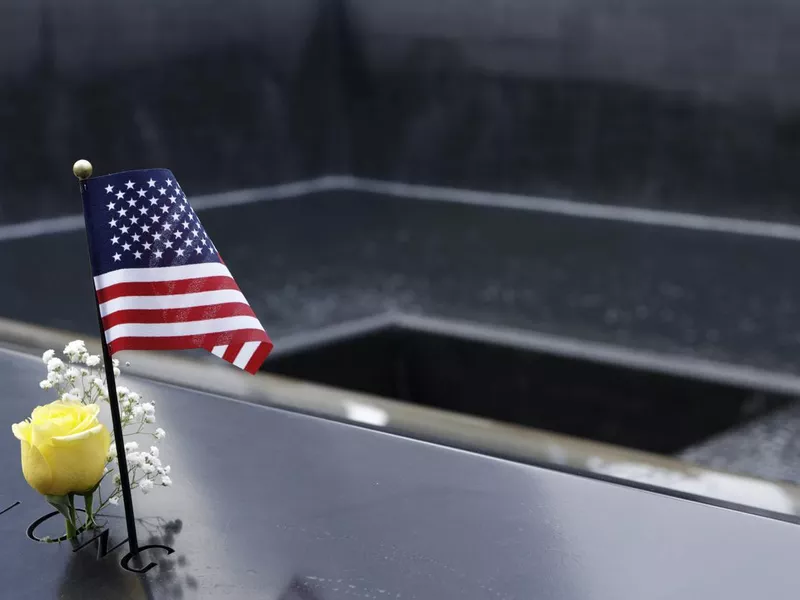 Rose and Flag at the Memorial World Trade Center