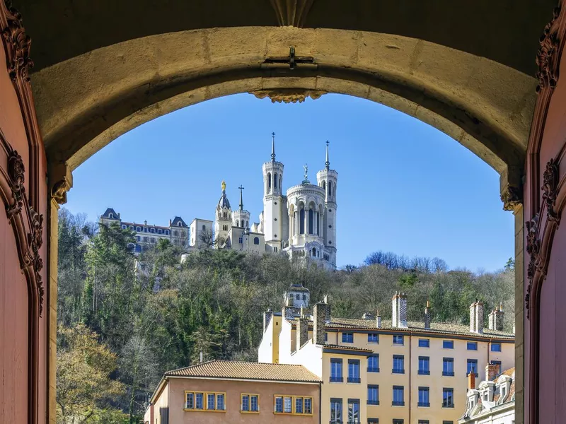 Notre-Dame-de-Fourviere from Saint-Jean church in Lyon