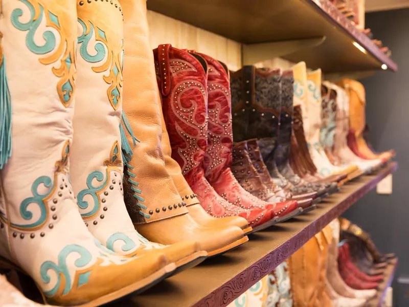 Cowboys boots on a shelf in Austin store