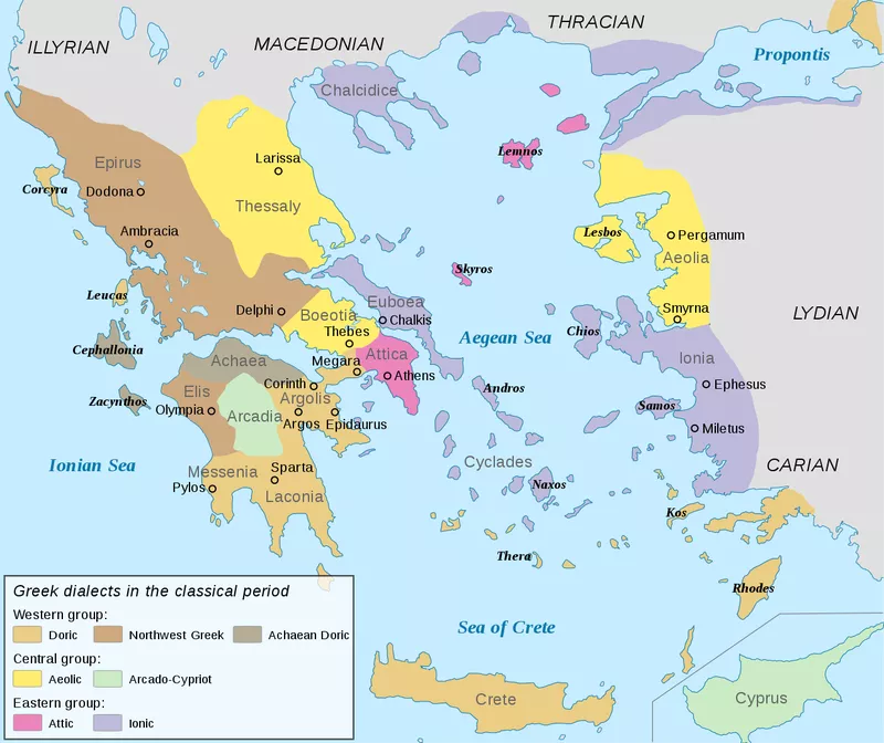 Map of dialects in ancient Greece