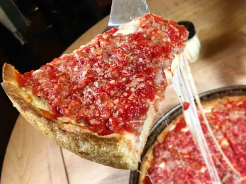 Deep-dish pizza at Lou Malnati's