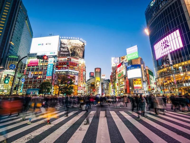 Pedestrians crossing the street at Shibuya crossing