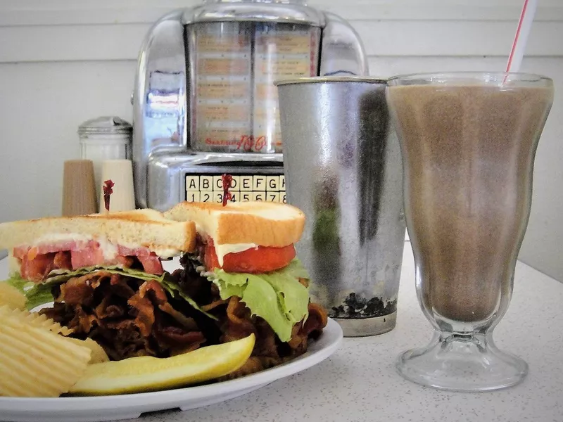 Sandwich and milkshake at Crown Candy Kitchen