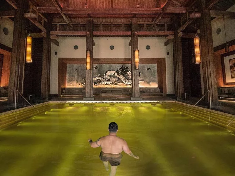 The golden pool at St. Regis Lhasa Resort