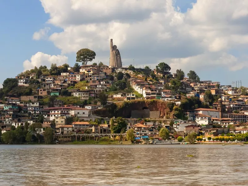 Lake Pátzcuaro and the island of Janitzio in Morelia Michoacán Mexico.