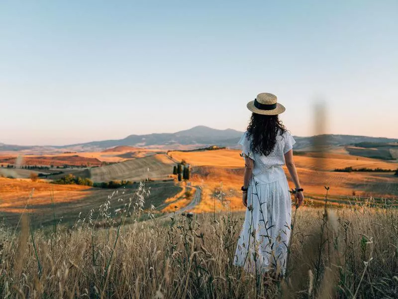 Ssunset in a wheat field in Tuscany