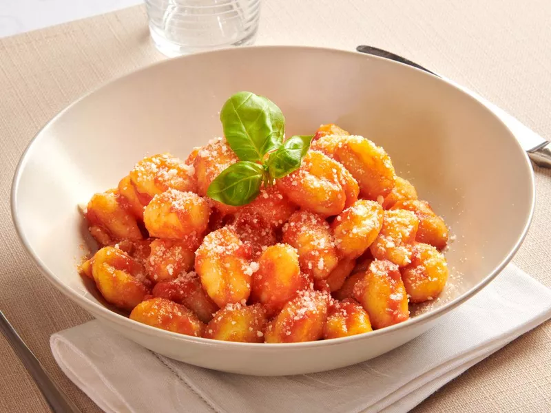 Serving of gnocchi pasta with pomodoro sauce