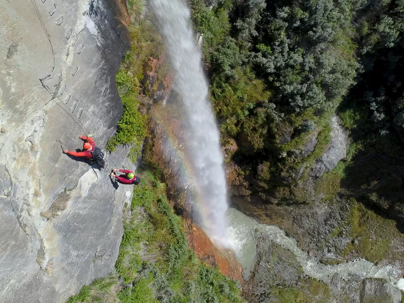 Rapelling down waterfall in Wakana