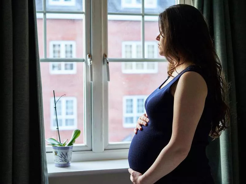 Maternity Portrait in front of window in UK.