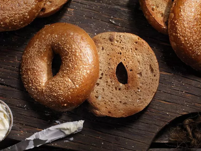 Toasted whole wheat bagel