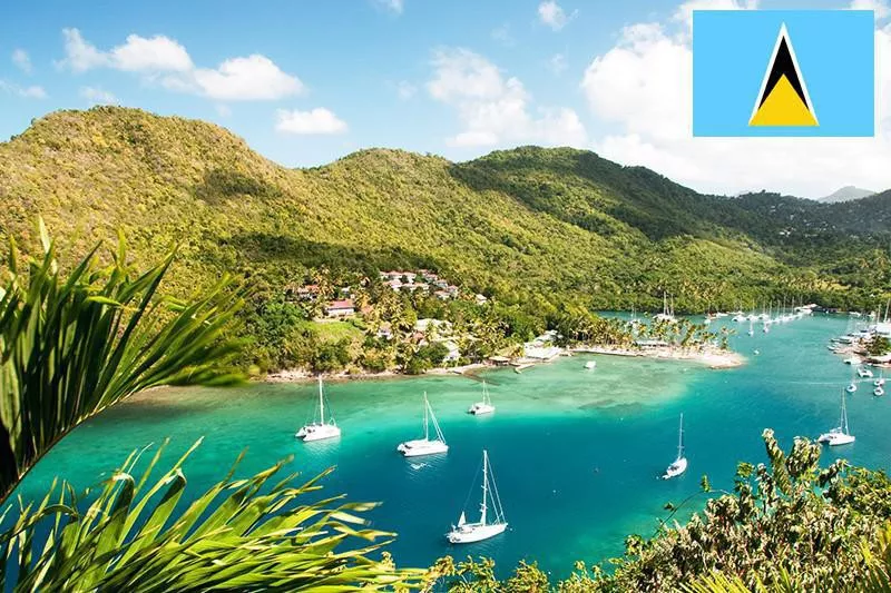 Beach and mountains in Saint Lucia