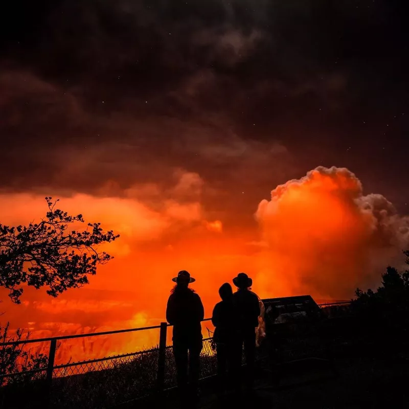 Red sky at Volcanoes National Park