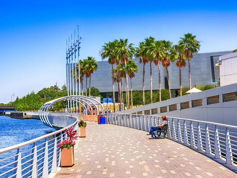 People on the Riverwalk in downtown Tampa FL