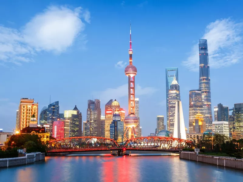 Beautiful modern city at night in Shanghai, China