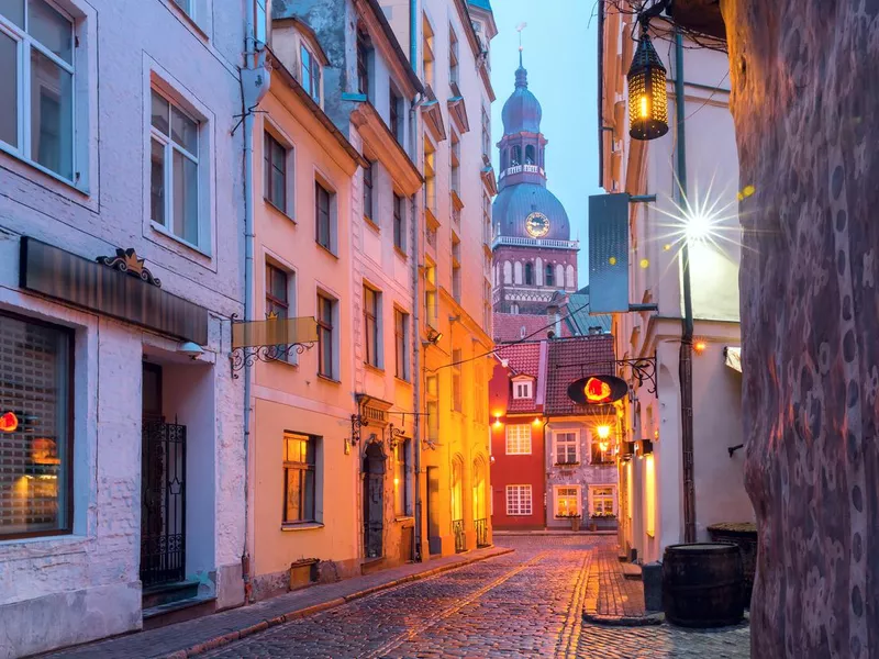 Night street in the Old Town of Riga, Latvia