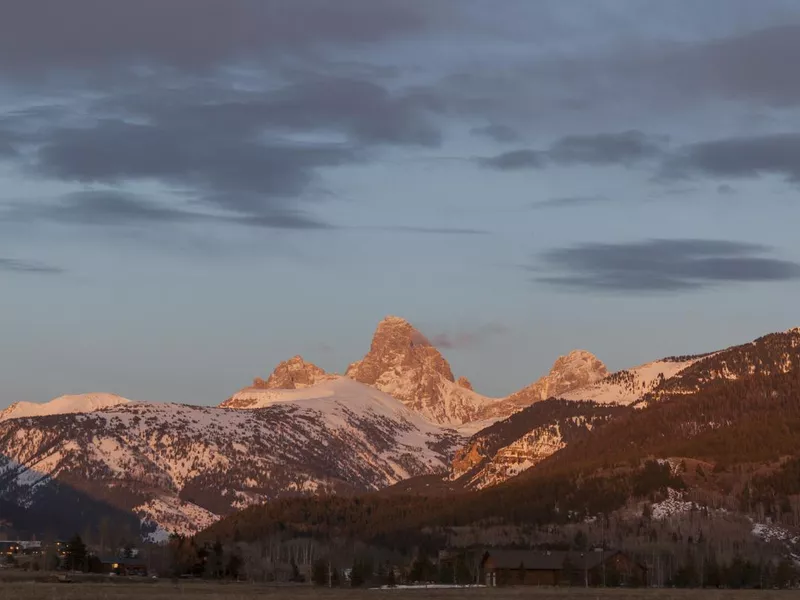 Grand Tetons at sunset in Driggs, Idaho