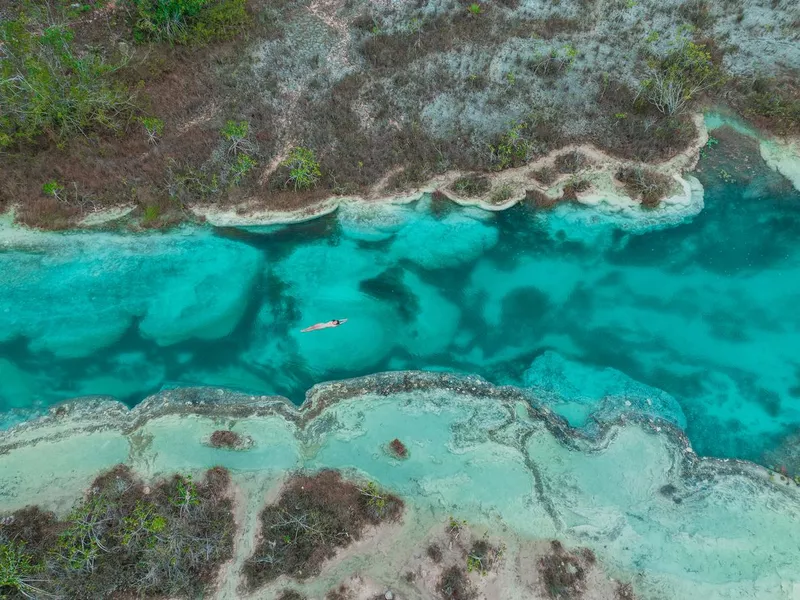 Swimming in Bacalar Lagoon in Mexico