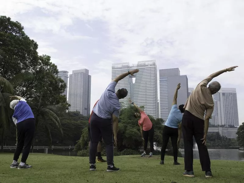 Stretching in Singapore park