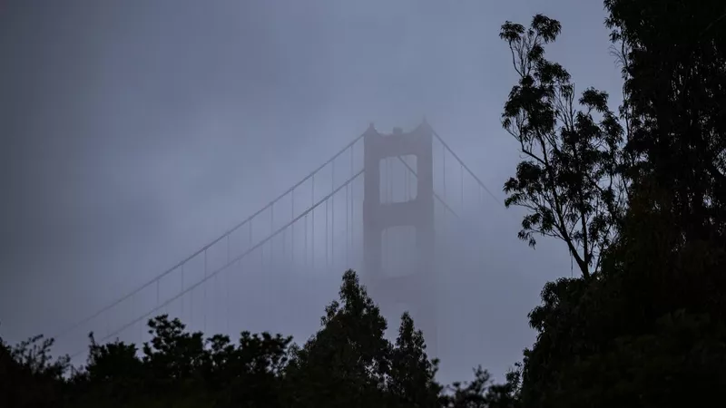 panorama of the golden gate bridge in san francisco during foggy weather; California, USA