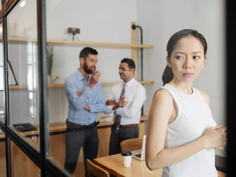 Woman eavesdropping on conversation