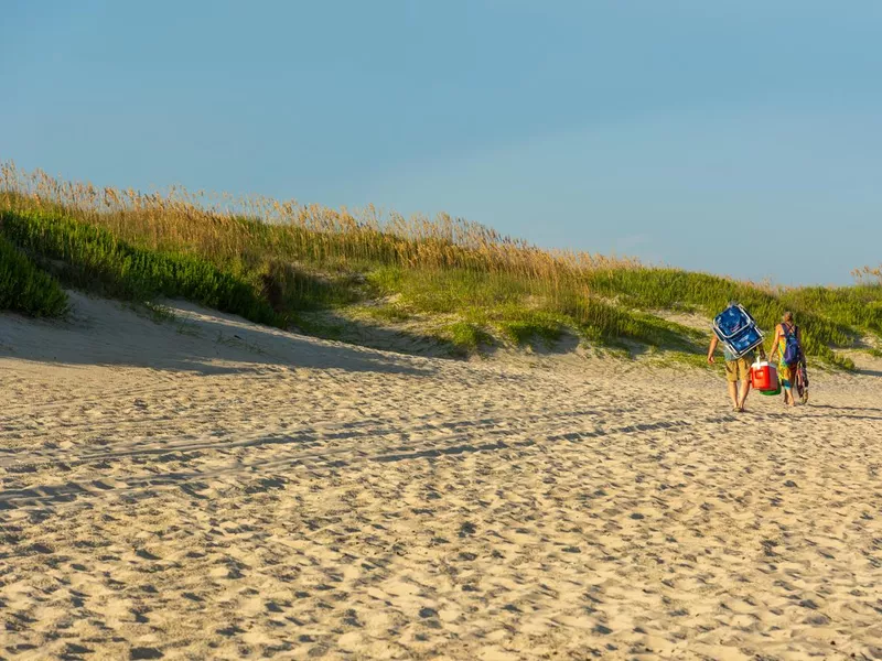 Couple in lifeguarded beach on Ocracoke Island