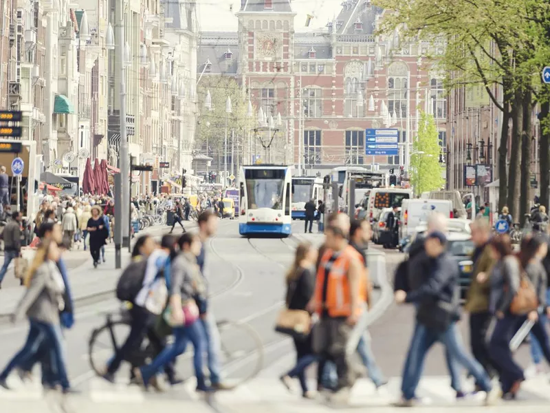 Damrak and central station Amsterdam city center