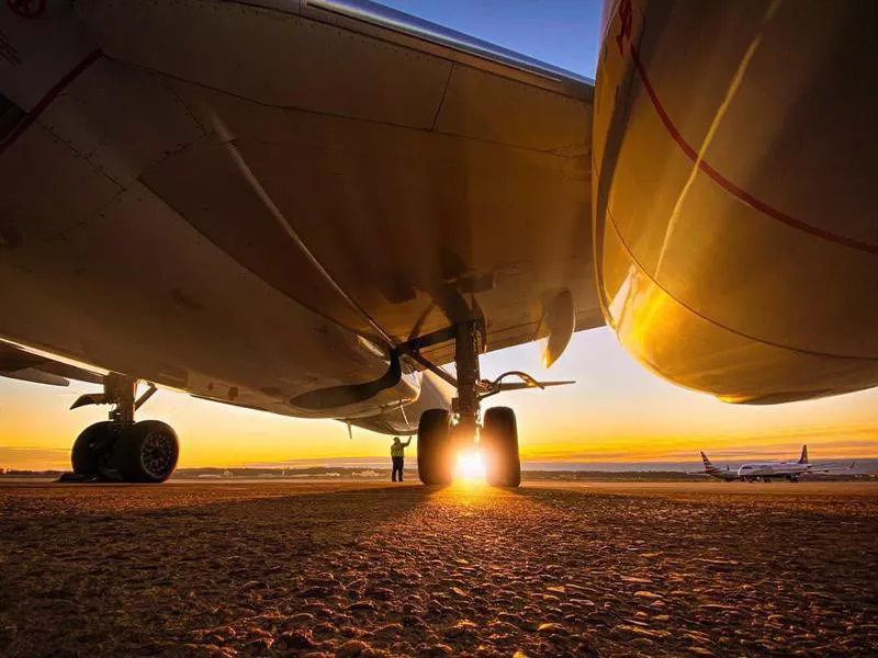 American Airlines aircraft during sunset