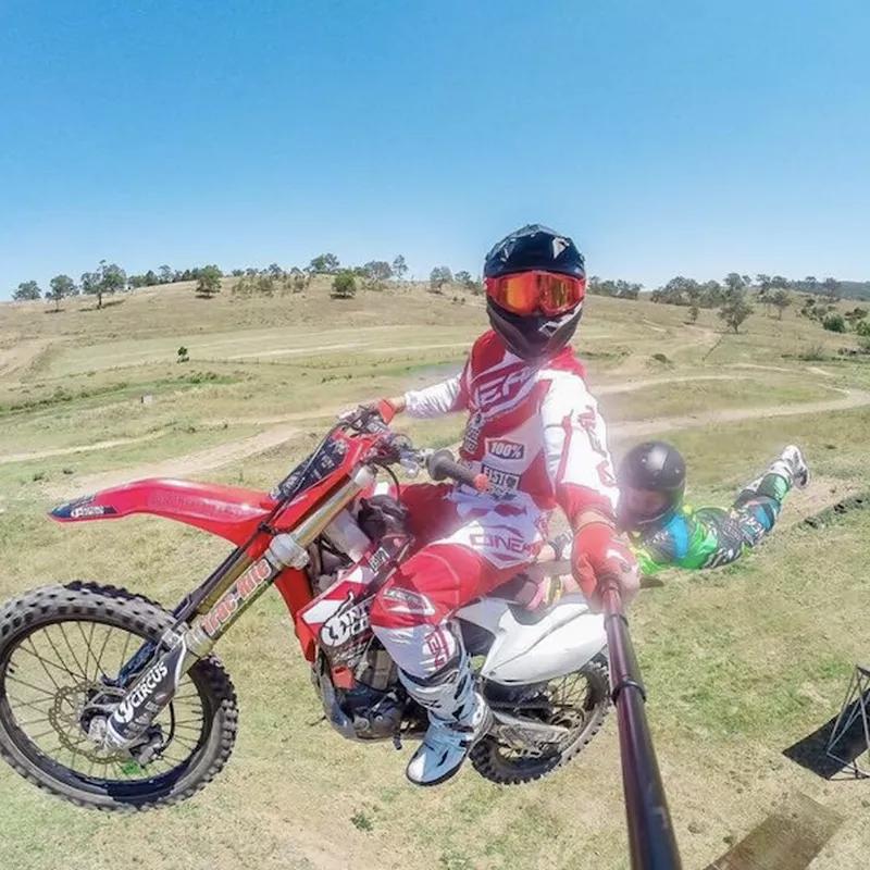 Motocross selfie with kid